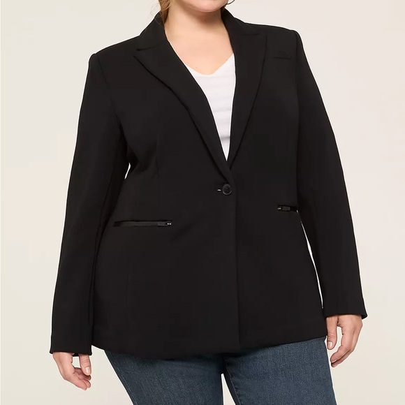 Lane Bryant Journey Knit Blazer With Zipper Pocket Soft Stretch Black 16 - Picture 1 of 6